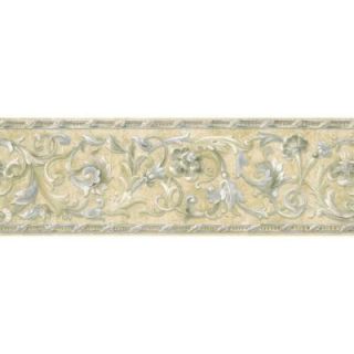 The Wallpaper Company 8 in. x 10 in. Blue and Beige Floral Scroll Border Sample WC1282652S