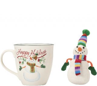 Pfaltzgraff Winterberry Mug with Stuffed Snowman Ornament —