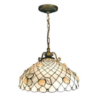 Dale Tiffany Shell 3 Light Hanging Antique Brass Pendant with Art Glass Shade DISCONTINUED TH50007