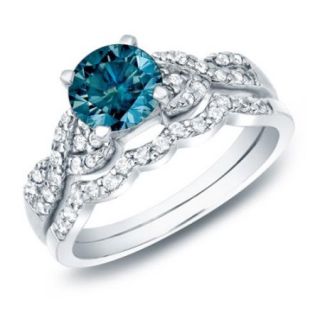 Auriya 14k Gold 1ct TDW Blue Diamond Braided Bridal Ring Set (SI1 SI2) White Gold   Size 7