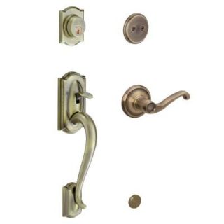 Schlage Camelot In Active Antique Brass Handleset with Left Hand Flair Lever F93 CAM 609 FLA LH