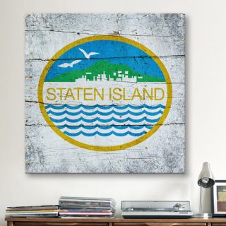 Flags Staten Island Wood Planks with Grunge Graphic Art on Canvas