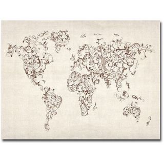 Trademark Art "World Map   Swirls" Canvas Wall Art by Michael Tompsett