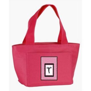 Letter T Monogram   Pink Black Polka Dots Lunch Bag or Doggie Bag CJ1001 T PK 8808