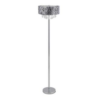 Elegant Designs Romazzino Crystal Collection 61.5 in. Chrome Floor Lamp with Zebra Print Ruched Fabric Drum Shade LF1000 ZBA