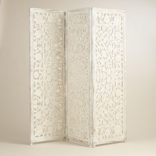 White Hand Carved Wood Screen