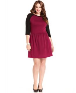 Love Squared Plus Size Three Quarter Sleeve Colorblocked A Line Dress