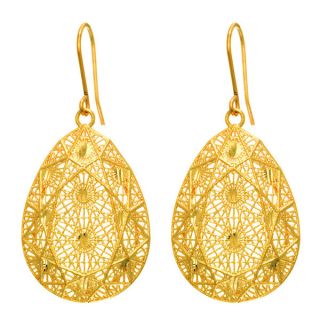 14 Karat Yellow Gold 30x20mm Pear Shaped Mesh Dangle Earrings With