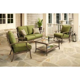 Hampton Bay Bloomfield Woven 4 Piece Patio Deep Seating Set with Moss Cushion 151 039 4DS V1