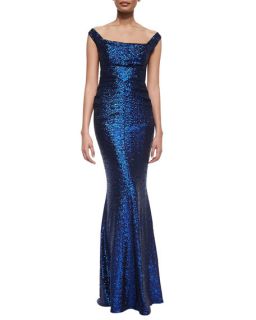 Talbot Runhof Foin Off The Shoulder Sequined Mermaid Gown