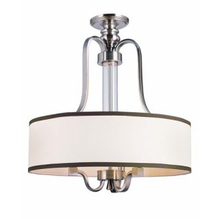 Trans Globe Lighting 7974 BN 3 Light Drum Pendant in Brushed Nickel with Fabric Shade
