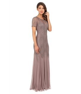 Adrianna Papell Short Sleeve Beaded Gown Stone