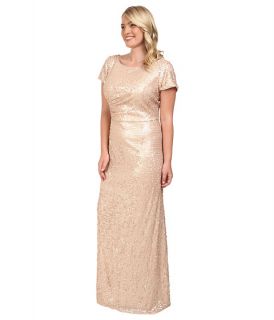 Adrianna Papell Plus Size Short Sleeve Sequin Long Dress Nude