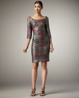 Kay Unger New York Floral Pattern Sequined Sheath Dress