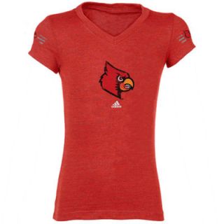 adidas Louisville Cardinals Youth Girls Fashion Jersey V Neck T Shirt   Red