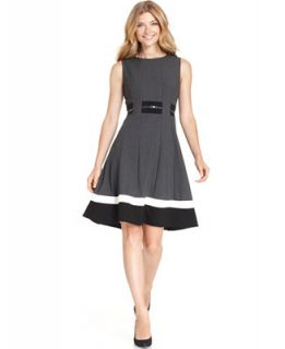 Calvin Klein Colorblocked Belted Fit & Flare Dress   Dresses   Women