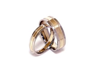 His & Hers Two Toned White & Yellow Gold  Wedding Band Set