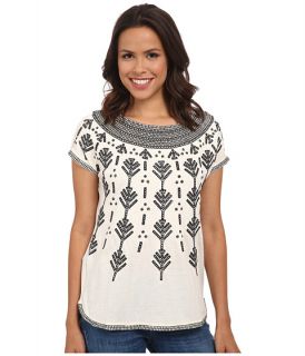 lucky brand graphic embroidered top natural