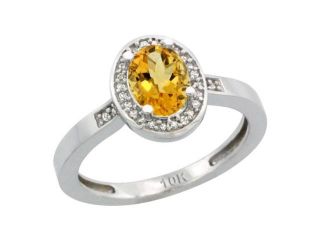 10k White Gold Oval Citrine Ring 5x7 mm 1 ct Diamond Halo 1/2 inch wide, sizes 5 10