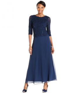 Alex Evenings Elbow Sleeve Sequined Lace Gown