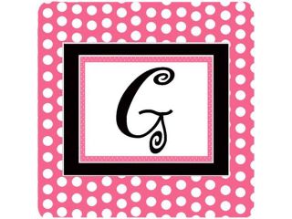Set of 4 Monogram   Pink Black Polka Dots Foam Coasters Initial Letter G