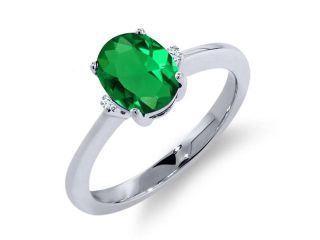 1.19 Ct Oval Green Nano Emerald White Topaz 14K White Gold Ring