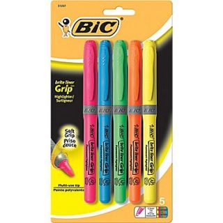 BIC Brite Liner Grip Highlighters, Assorted, 5/Pack