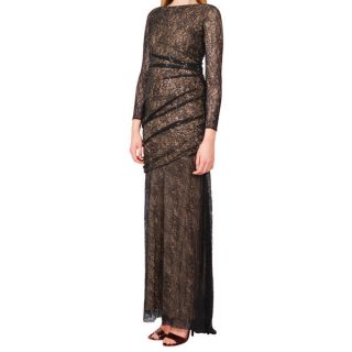 Carmen Marc Valvo Black Lace Contrast Mermaid Evening Gown   17106210