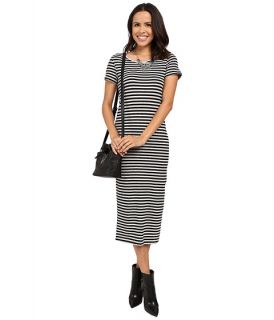 Only Abbie Stripe Short Sleeve Calf Dress Black Light Grey Melange Wide Striped,