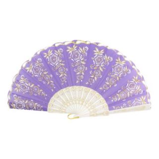 Floral Print Plastic Ribs Purple Nylon Fabric Fold Hand Fan