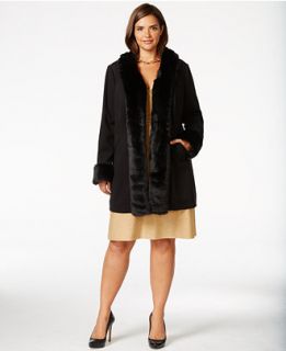 INC International Concepts Plus Size Faux Fur Trimmed Coat, Only at