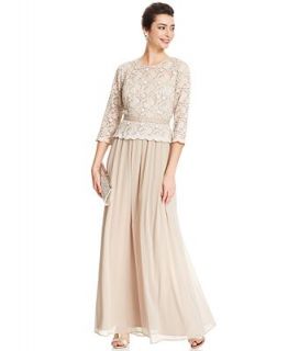 Richards Belted Lace Popover Chiffon Gown   Dresses   Women   